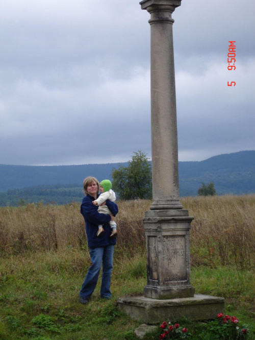 Kolumna w Sarym Wielisławiu z widokiem na Góry Bystrzyckie