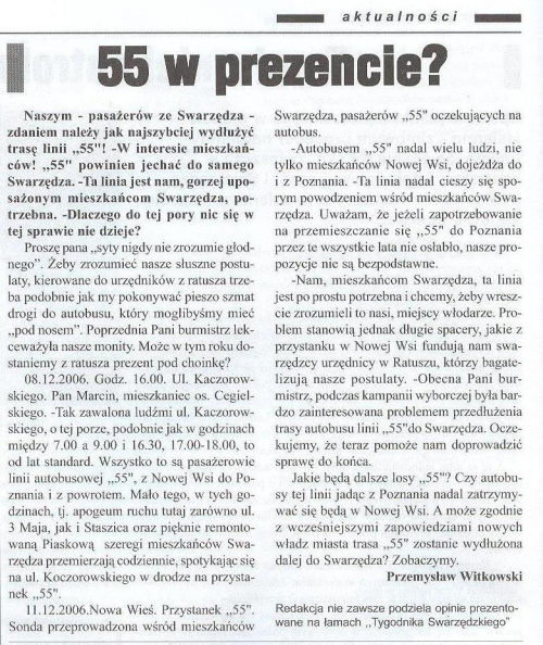 Źródło Tygodnik Swarzędzki Nr 45 z dnia 14.12.2006r.