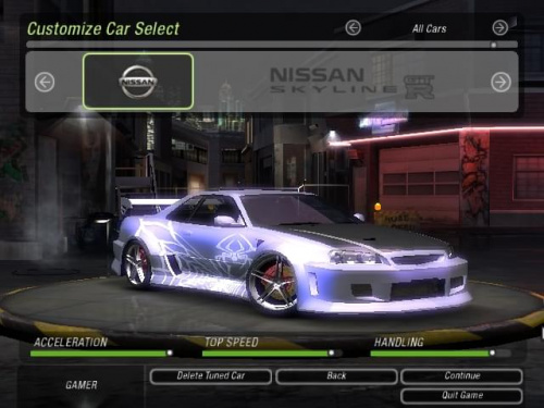 Mój Nissan SkyLine GT-R34 do Turnieju o mistrza kierownicy BayView w grze NFS Underground 2