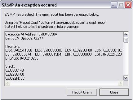 SA:MP crashed