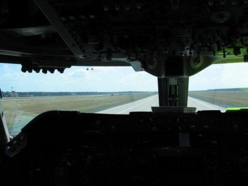 view from the cockpit B747-200F
POWIDZ BASE, June 2005.